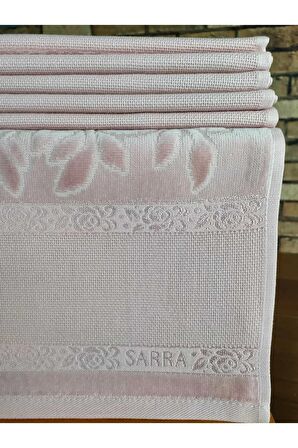 30x50cm SARRA 6'LI DİKİŞLİ ETAMİN HAVLU - PUDRA