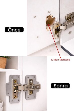 4'lü Paslanmaz Menteşe Tamir Sacı Dolap Kapak Onarım Kiti Vida Setli Menteşe Güçlendirme Aparatı