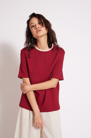 Pamuklu Kısa Kollu Kontrast Bisiklet Yaka T-shirt