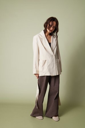 KETEN KARIŞIMLI KUŞAKLI BLAZER CEKET