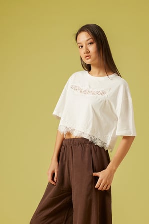 DANTEL DETAYLI KISA KOLLU T-SHIRT