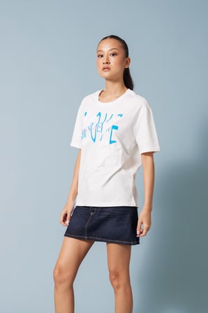ÇİÇEK BASKILI BİSİKLET YAKA T-SHIRT