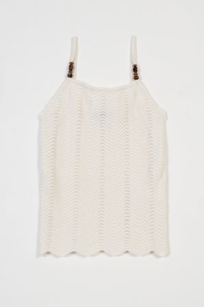 HALTER YAKA BONCUK DETAYLI ASKILI TRİKO TOP