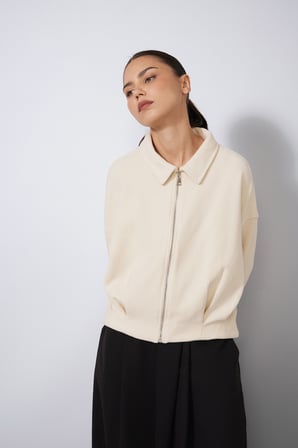 PİLİ DETAYLI FERMUARLI OVERSIZE YUMUŞAK DOKULU CEKET