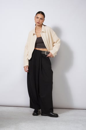 PİLİ DETAYLI FERMUARLI OVERSIZE YUMUŞAK DOKULU CEKET