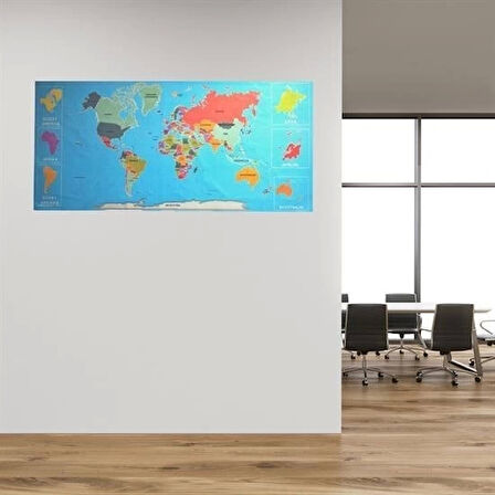 İpek Yıldızı® RenkliAtlas DünyaHaritası Manyetik Yapıştırıcı Gerektirmeyen Duvar Stickerı 118 CM * 56 CM