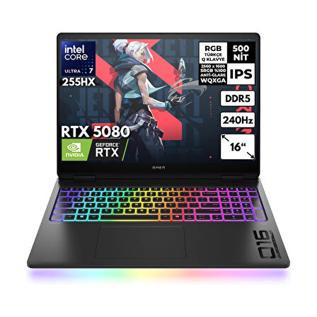HP Omen Max 16-AH0014NT Ultra 7-255HX 16-GBDDR5 512 GBSSD RTX5080 (16GB-GDDR7) 16" 240Hz 2K WQXGA Freedos Gaming Notebook B8SQ9EAHMF17