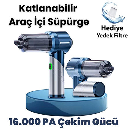 Yeni 16000pa Güçlü Portatif Vakumlu Ve Üflemeli Katlanabilir Araç Içi Süpürge Pro Hl-133