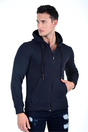 Kapüşonlu Fermuarlı Hoodie İçi Polarlı Kalın Sweathirt