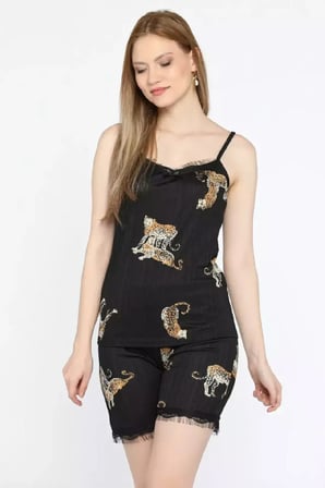 Moon Line Kadın Şortlu Pijama Takımı Dantelli Askılı Uyku Giyim Seti