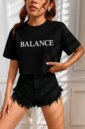 Kadın Tişört Crop Tişört Baskılı Fit Tişört BALANCE-TİŞÖRT