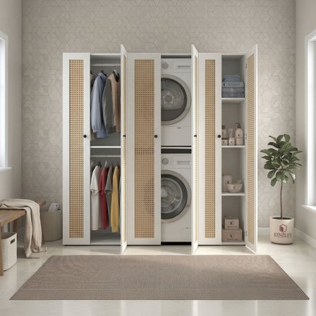 Kenzlife çamaşır-kurutma makinesi dolabı ve giysi dolabı suyuti sağ mat beyaz 180*170*60 hazeran kare kapak suntalam gövde