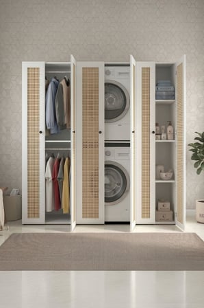Kenzlife çamaşır-kurutma makinesi dolabı ve giysi dolabı suyuti sağ mat beyaz 180*170*60 hazeran kare kapak suntalam gövde
