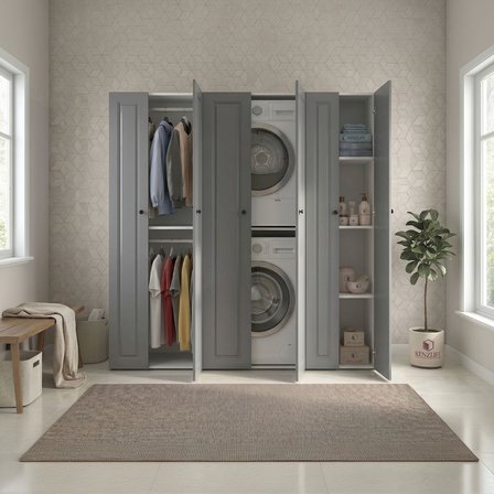 Kenzlife membran çamaşır-kurutma makinesi dolabı ve giysi dolabı suyuti sağ gribyz çerçeve 180*170*60 mebran kapak suntalam gövde banyo