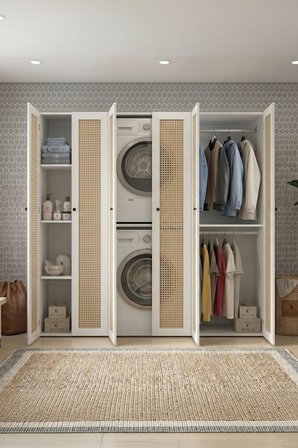 Kenzlife çamaşır-kurutma makinesi dolabı ve giysi dolabı suyuti sol mat beyaz 180*170*60 hazeran kare kapak suntalam gövde