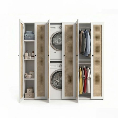 Kenzlife çamaşır-kurutma makinesi dolabı ve giysi dolabı suyuti sol mat beyaz 180*170*60 hazeran kare kapak MDF gövde