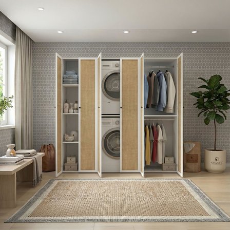 Kenzlife çamaşır-kurutma makinesi dolabı ve giysi dolabı suyuti sol mat beyaz 180*170*60 jut kare kapak MDF gövde