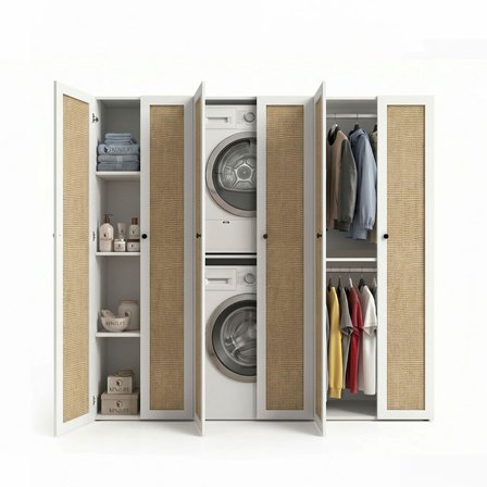 Kenzlife çamaşır-kurutma makinesi dolabı ve giysi dolabı suyuti sol mat beyaz 180*170*60 jut kare kapak MDF gövde