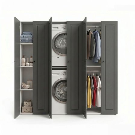 Kenzlife membran çamaşır-kurutma makinesi dolabı ve giysi dolabı suyuti sol gribyz çerçeve 180*170*60 mebran kapak MDF gövde banyo