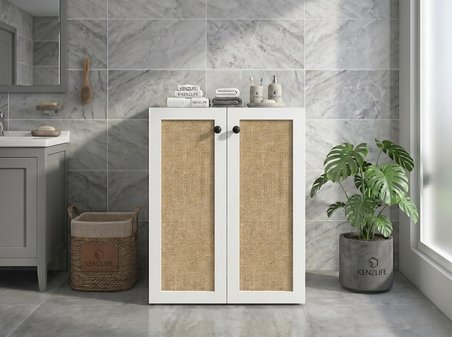 Kenzlife çamaşır makinesi dolabı tatyana mat beyaz 90*70*60 jut kare kapak suntalam gövde