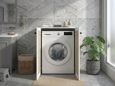 Kenzlife çamaşır makinesi dolabı tatyana mat beyaz 90*70*60 jut kare kapak MDF gövde