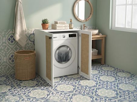 Kenzlife çamaşır makinesi dolabı tatyana mat beyaz 90*70*60 jut kare kapak MDF gövde
