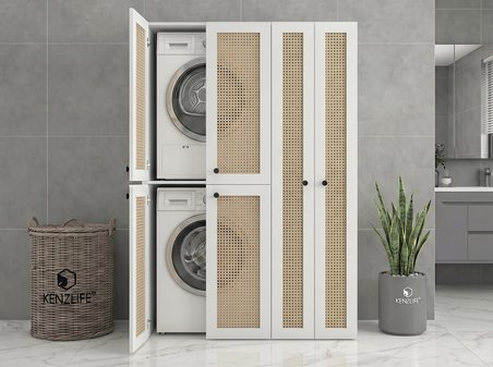 Kenzlife çamaşır-kurutma makinesi dolabı yaromira mat beyaz 180*120*64 hazeran kare kapak suntalam gövde