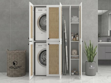 Kenzlife çamaşır-kurutma makinesi dolabı yaromira mat beyaz 180*120*64 jut kare kapak suntalam gövde