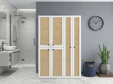 Kenzlife çamaşır-kurutma makinesi dolabı yaromira sol mat beyaz 180*120*64 jut kare kapak MDF gövde