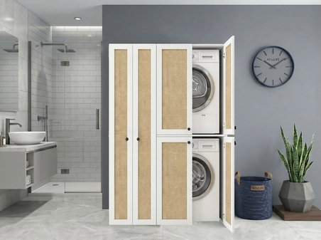 Kenzlife çamaşır-kurutma makinesi dolabı yaromira sol mat beyaz 180*120*64 jut kare kapak MDF gövde