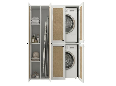 Kenzlife çamaşır-kurutma makinesi dolabı yaromira sol mat beyaz 180*120*64 jut kare kapak MDF gövde