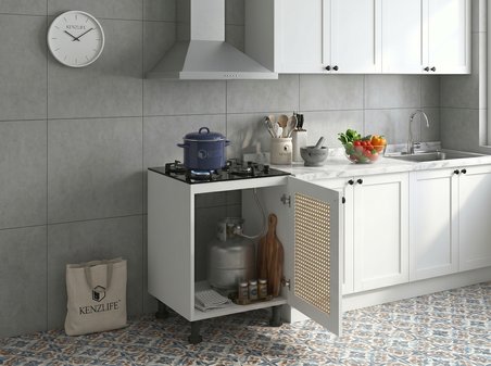 Kenzlife ocak dolabı kamuran mat beyaz 85*60*56 hazeran kare kapak MDF gövde arkalıksız