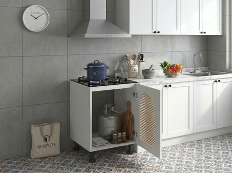 Kenzlife ocak dolabı kamuran mat beyaz 85*60*56 hazeran oval kapak MDF gövde arkalıksız