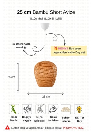 Bohem Bambu Boja Pendant Sarkıt Avize Lamba 25 Cm - Iskandinav, Modern, Bohem, Rattan Aydınlatma