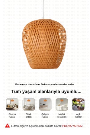 Bohem Bambu Boja Pendant Sarkıt Avize Lamba 25 Cm - Iskandinav, Modern, Bohem, Rattan Aydınlatma