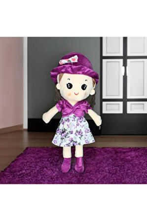 Linda Peluş Şapkalı Bez Bebek 55CM Mor