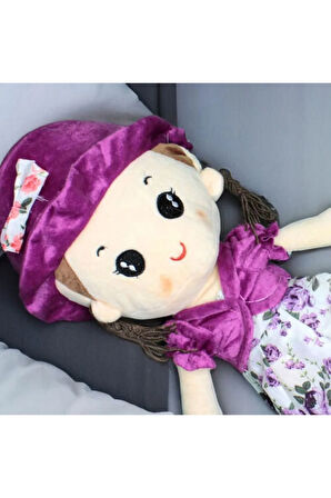 Linda Peluş Şapkalı Bez Bebek 55CM Mor