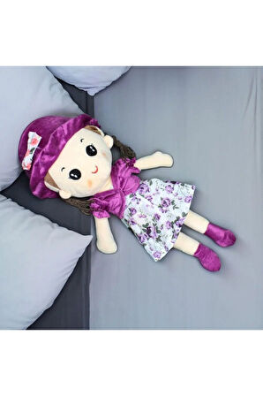 Linda Peluş Şapkalı Bez Bebek 55CM Mor
