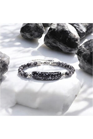 Erkek Kadın Doğal Taş Bileklik - Snowy Obsidian Taşı Bileklik