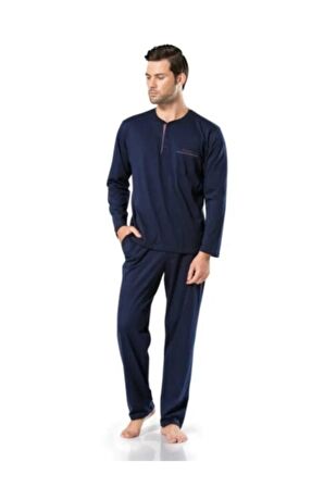 5454 Erkek Penye Pijama Takımı - Lacivert