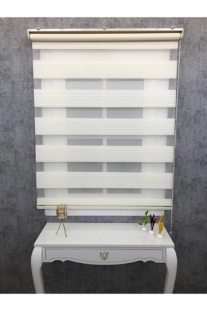 Krem Geniş Plise Zebra Stor Güneşlik Perde 150x200