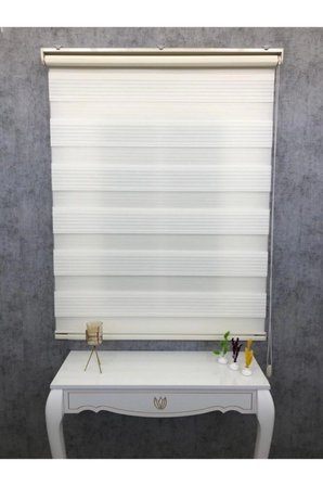 Krem Geniş Plise Zebra Stor Güneşlik Perde 150x200