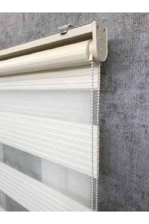 Krem Geniş Plise Zebra Stor Güneşlik Perde 150x200