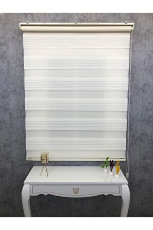 Krem Geniş Plise Zebra Stor Güneşlik Perde 150x200