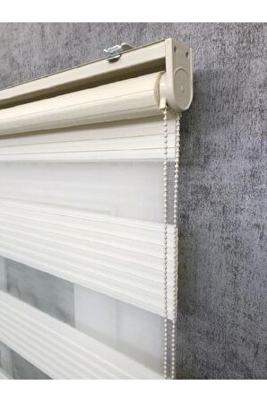 Krem Geniş Plise Zebra Stor Güneşlik Perde 150x200