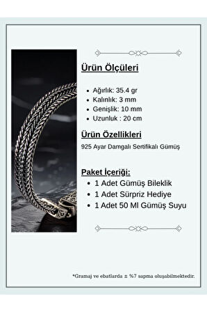 Erkek Gümüş Bileklik - Çift Sıra Yassı Tilki Kuyruğu Özel Kilit Tasarım Otantik Model Erkek Künye