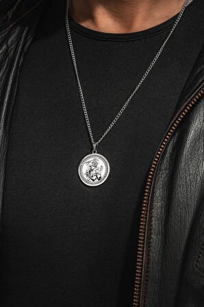 Steel Aether Çelik Erkek Kolye Yunan Tanrısı İşlemeli Yuvarlak Plaka Paslanmaz Kararmaz