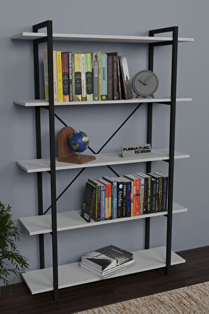 Metal Kitaplık Dekoratif Raf Taşan Kitaplık 180 Cm