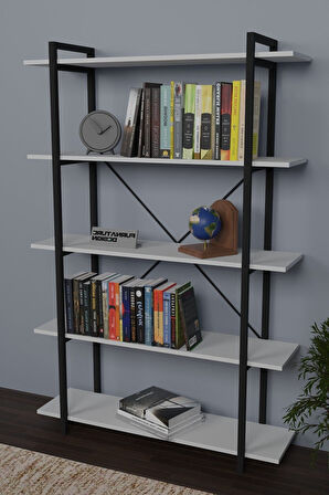 Metal Kitaplık Dekoratif Raf Taşan Kitaplık 180 Cm