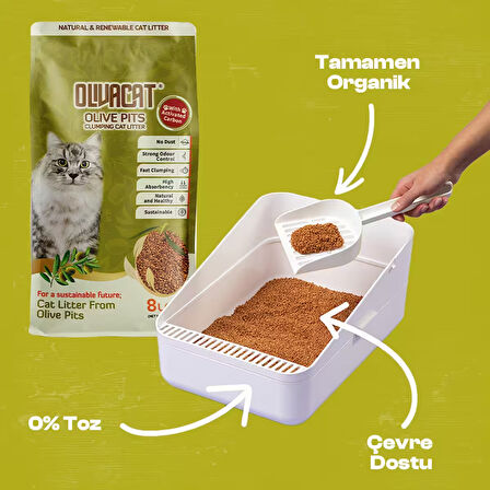 Olivacat Aktif Karbonlu Tozsuz ve Doağl Kedi Kumu 8 L